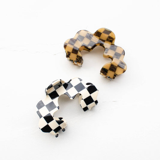 Eco Wave Cloud Checkerboard Pattern Hair Claw Clip