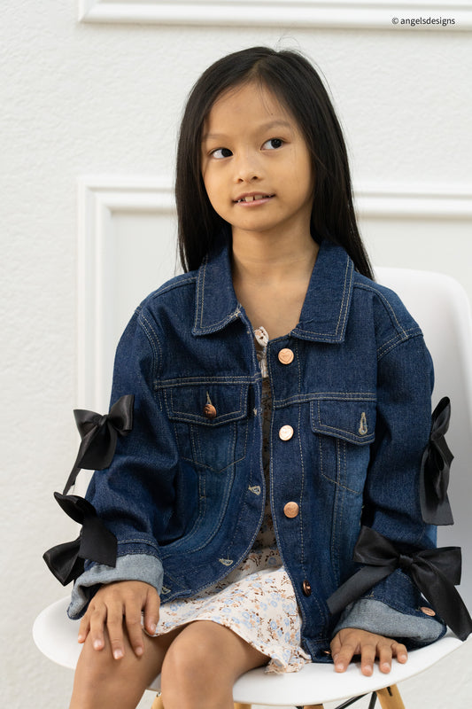 Girl's Oversize Denim Jacket with Bow sleeves