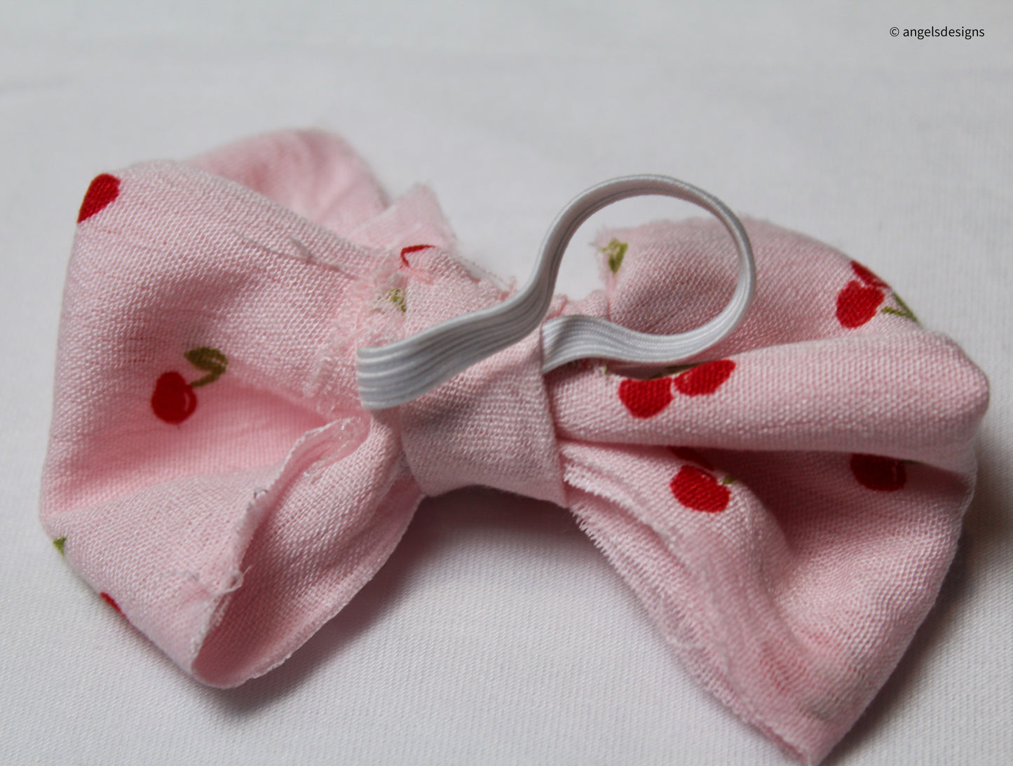 Toddler and Baby Elastic bow hair ties | White and Cherry Print |