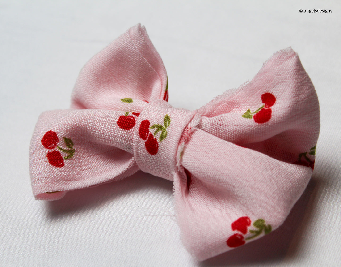 Toddler and Baby Elastic bow hair ties | White and Cherry Print |