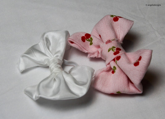 Toddler and Baby Elastic bow hair ties | White and Cherry Print |