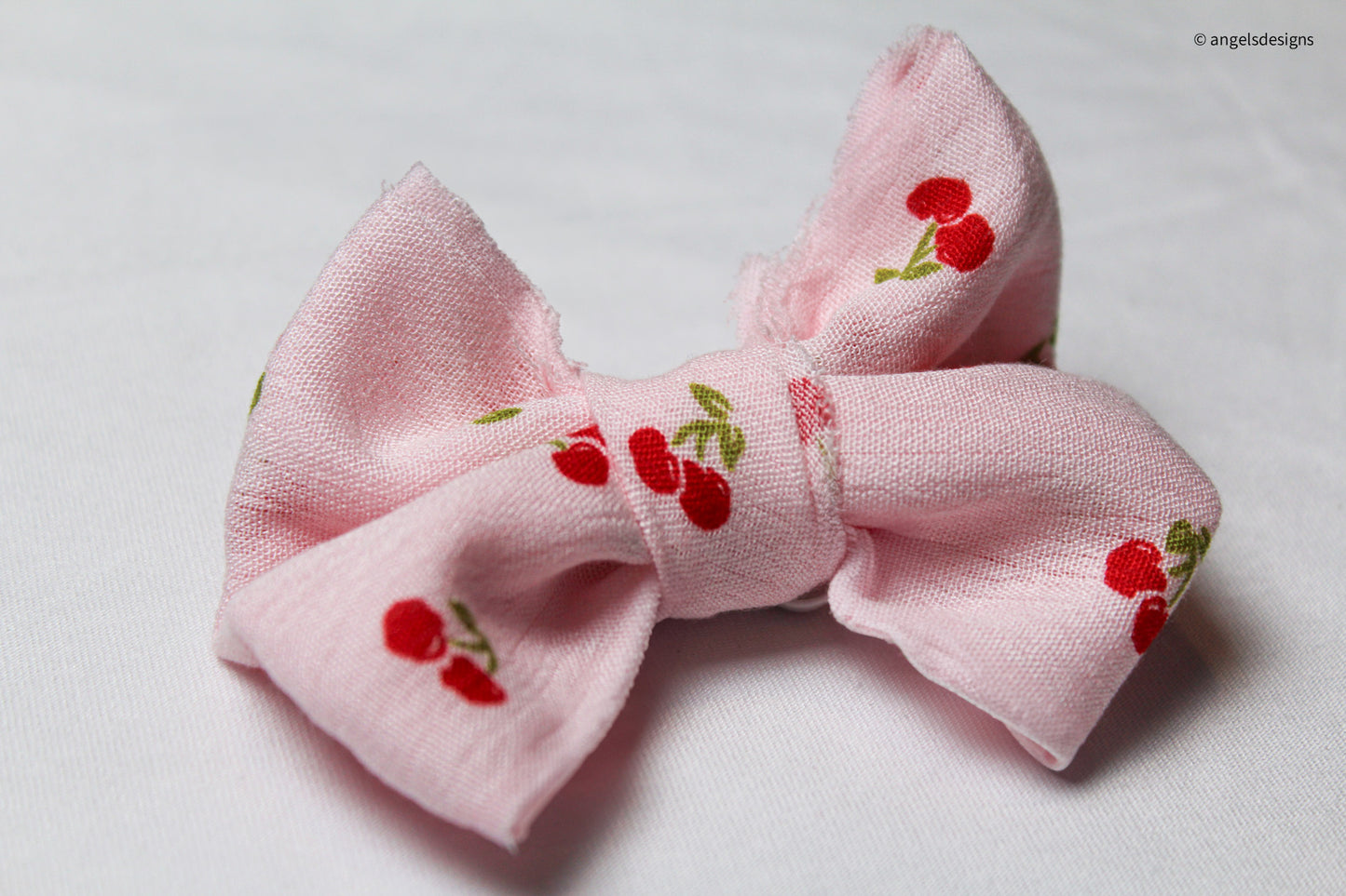 Toddler and Baby Elastic bow hair ties | White and Cherry Print |