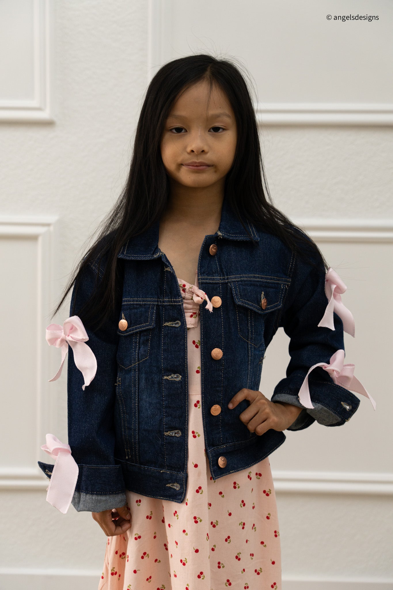 Girl's Oversize Denim Jacket with Bow sleeves