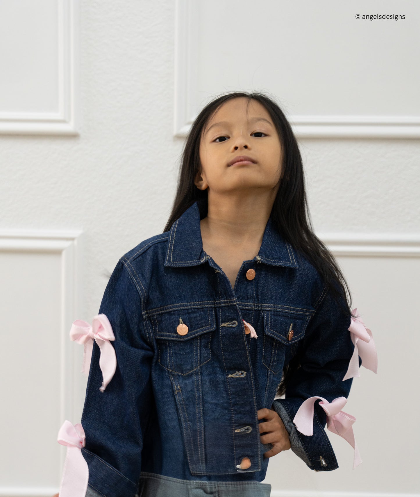 Girl's Oversize Denim Jacket with Bow sleeves