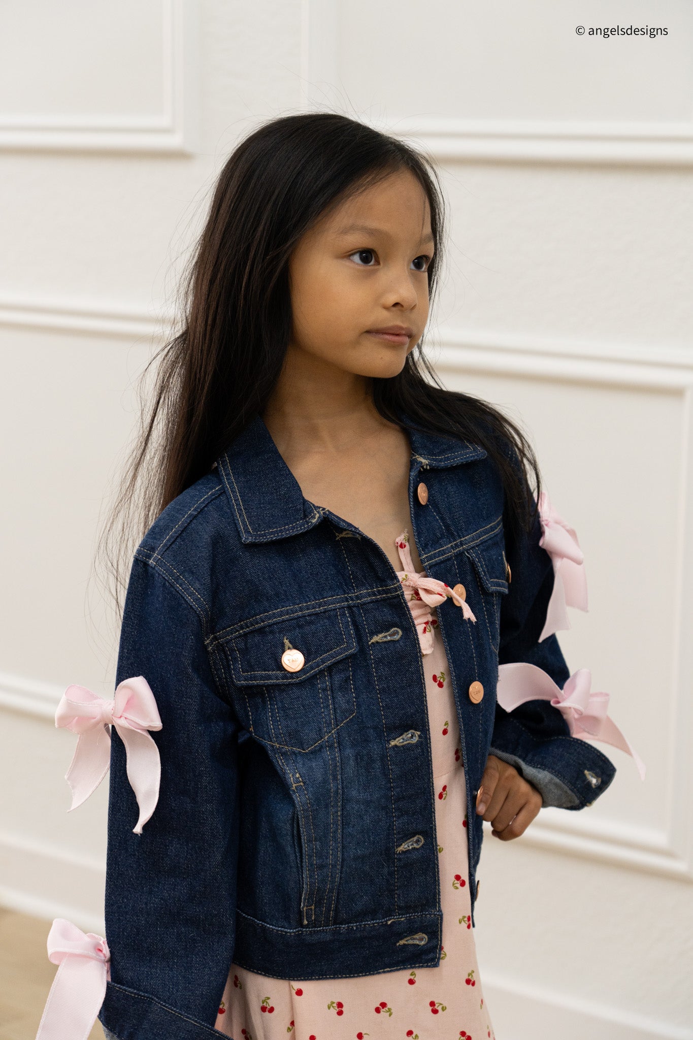 Girl's Oversize Denim Jacket with Bow sleeves