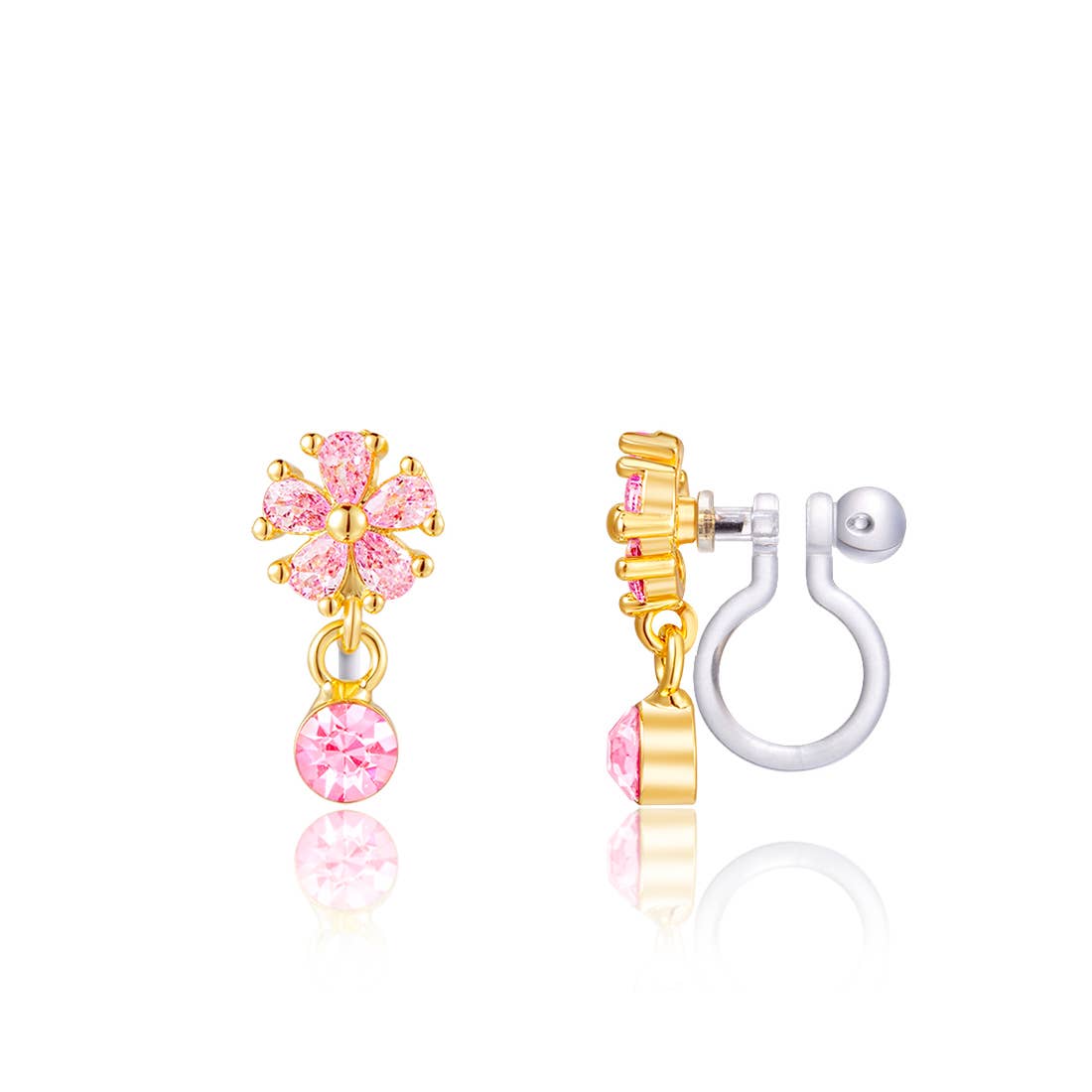 Little Luxe Drop CLIP ON Earrings | Flower with Pink CZ
