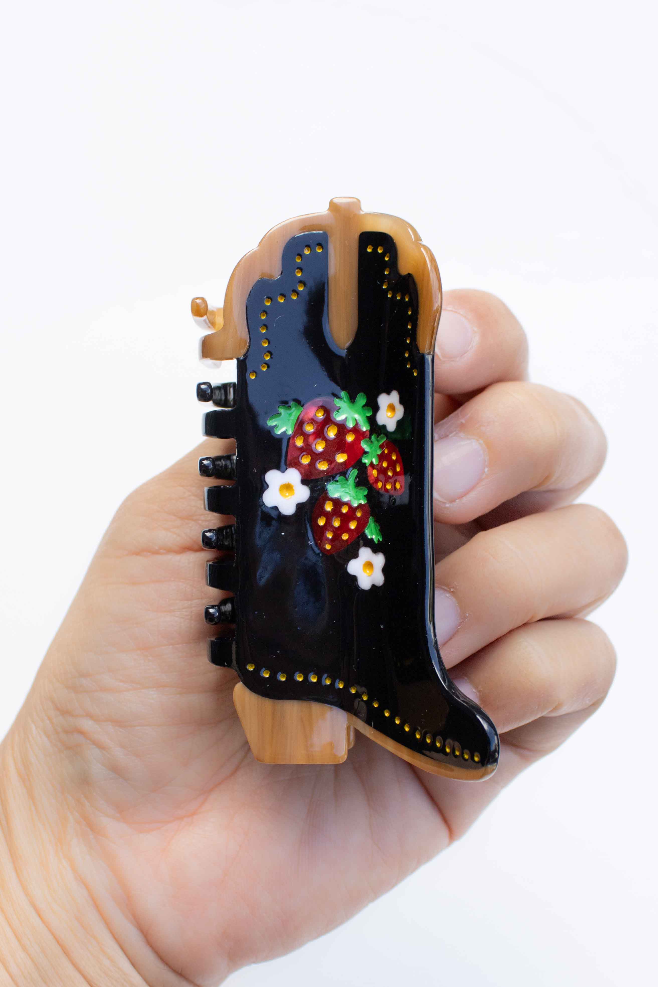 Cute Strawberry Embellished Cowgirl Boots Hair Claw Clip