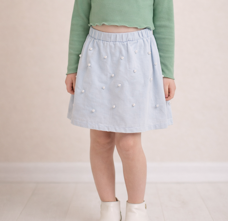 Girls Elastic Pastel Blue Pearl Skirt