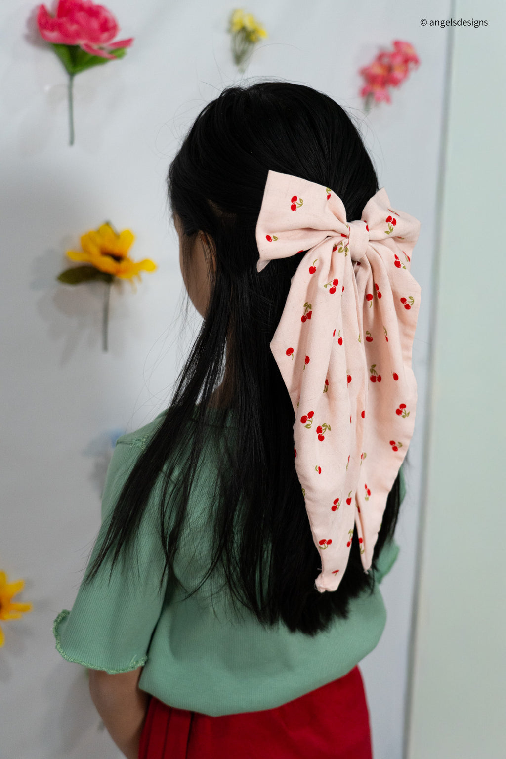 Little Girl's Hair Bow with tails | Made from leftover fabric scraps