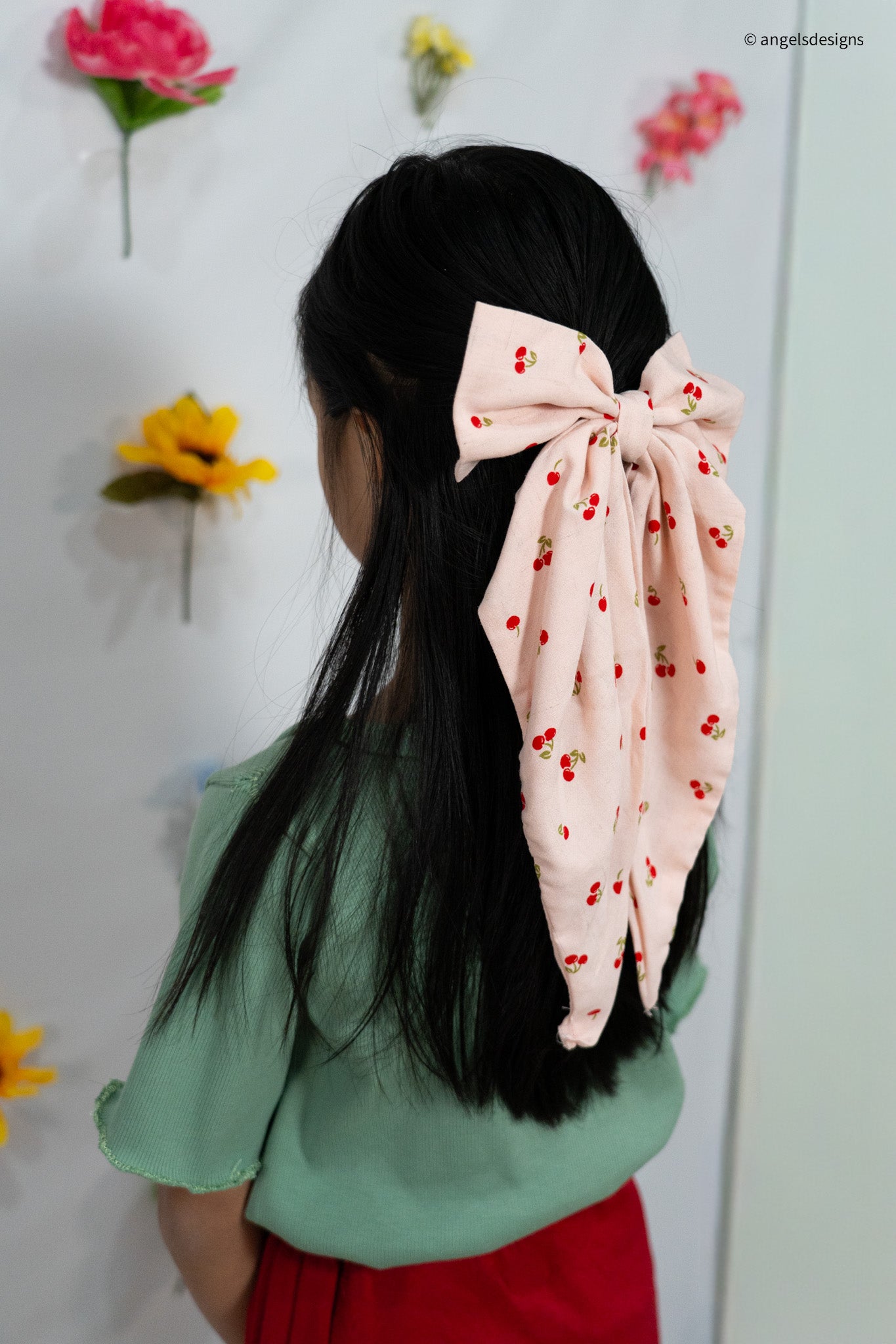 Little Girl's Hair Bow with tails | Made from leftover fabric scraps