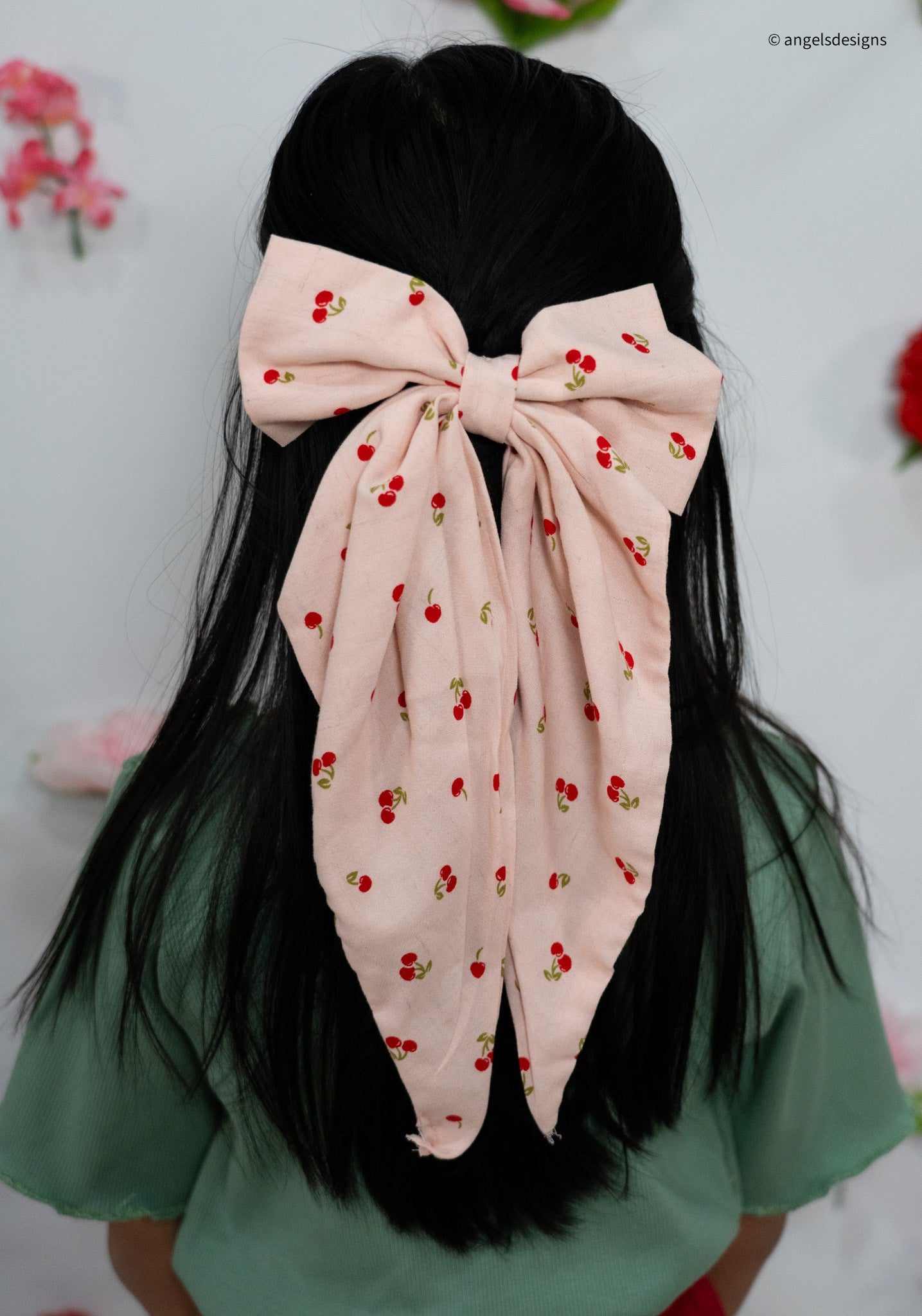 Little Girl's Hair Bow with tails | Made from leftover fabric scraps