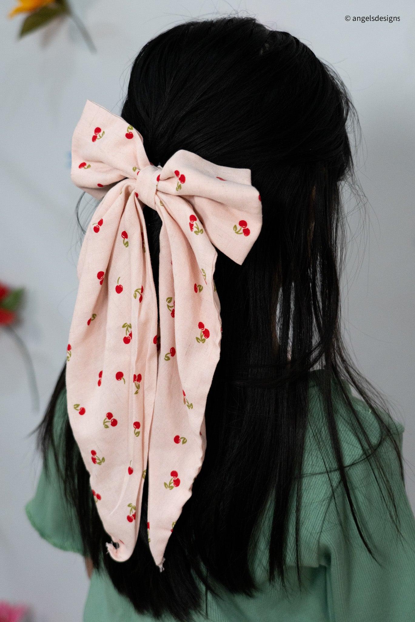 Little Girl's Hair Bow with tails | Made from leftover fabric scraps