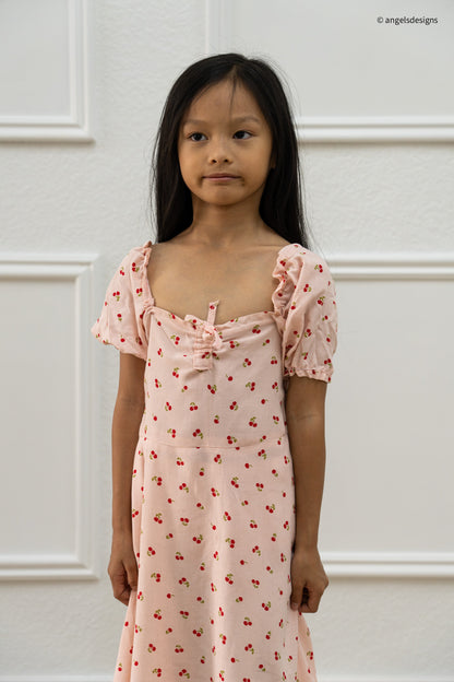 Julia Dress-Cherry Dress with puff sleeves
