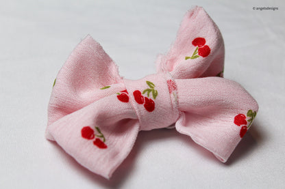 Toddler and Baby Elastic bow hair ties | White and Cherry Print |