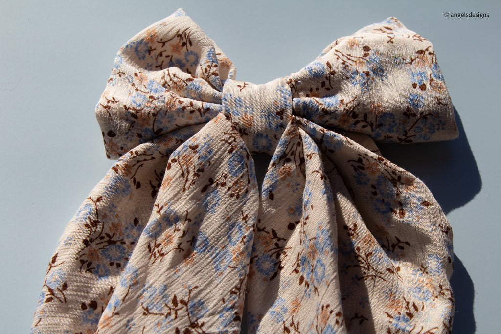 Little Girl's Hair Bow with tails | Made from leftover fabric scraps