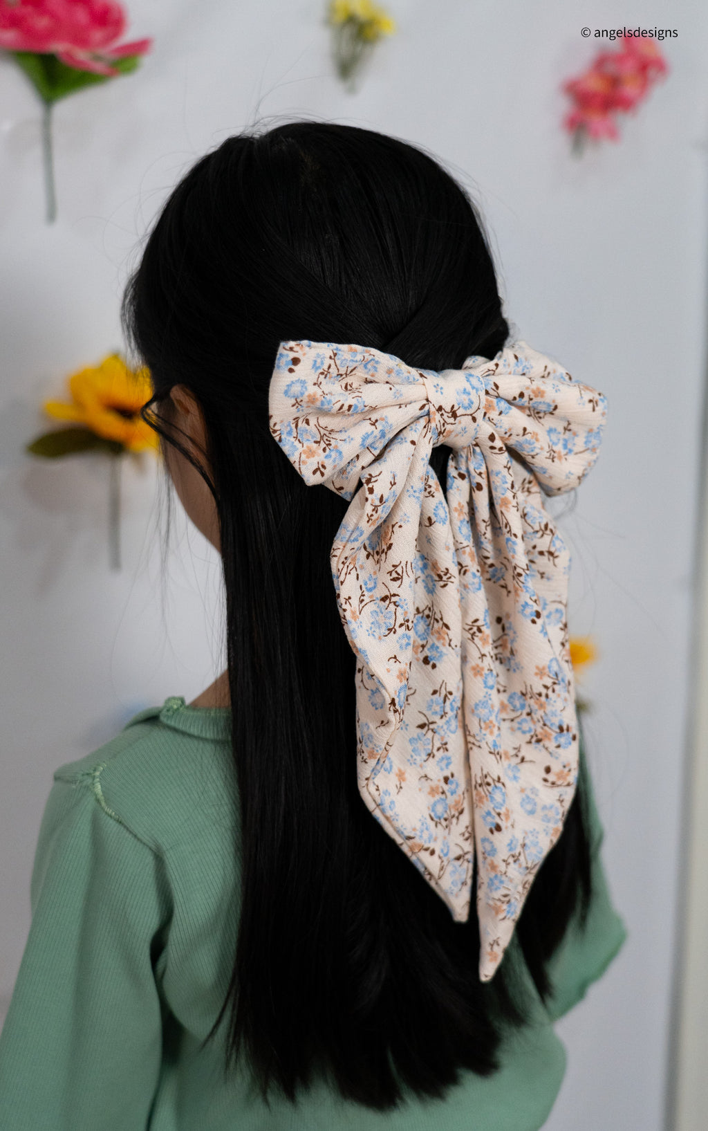 Little Girl's Hair Bow with tails | Made from leftover fabric scraps