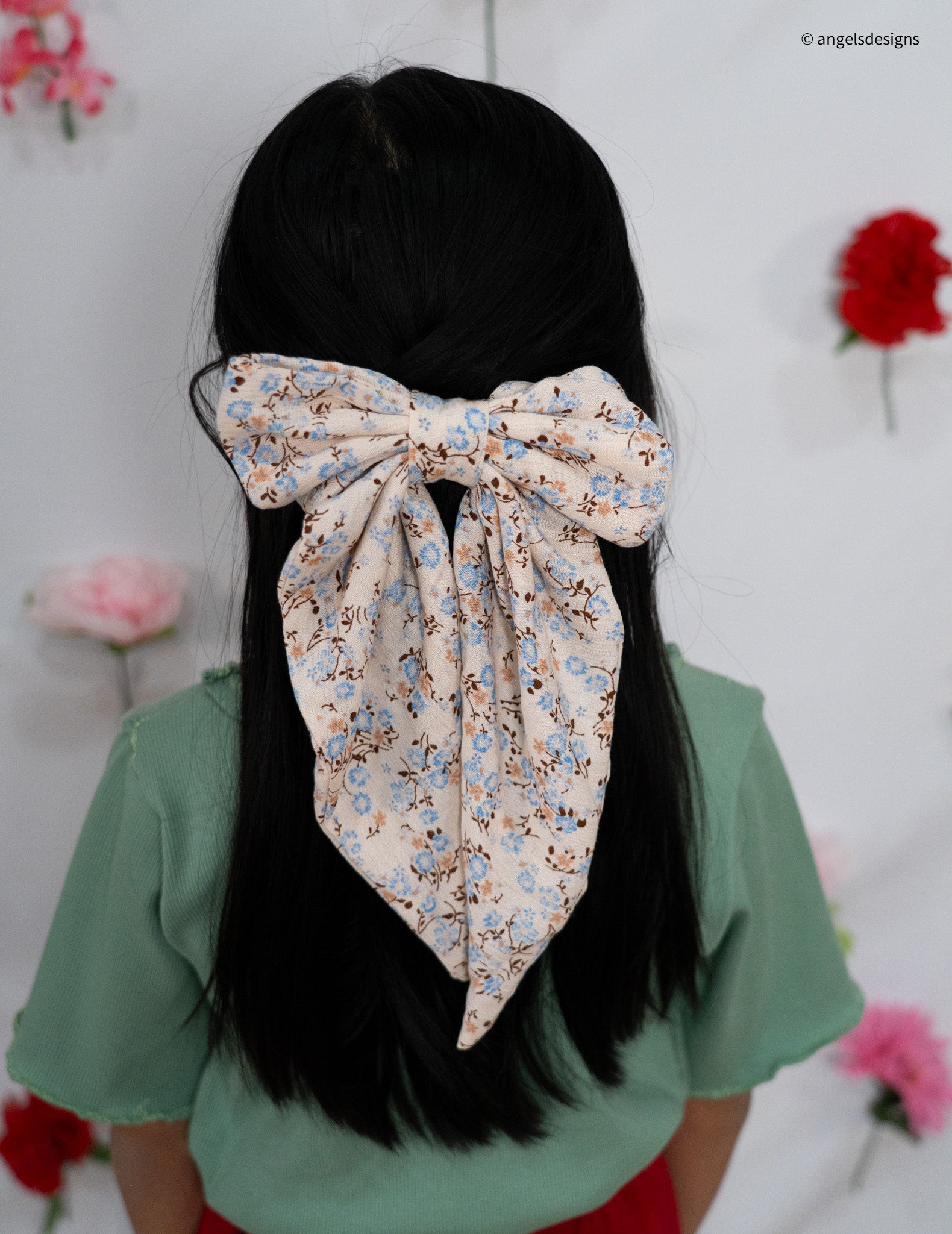 Little Girl's Hair Bow with tails | Made from leftover fabric scraps