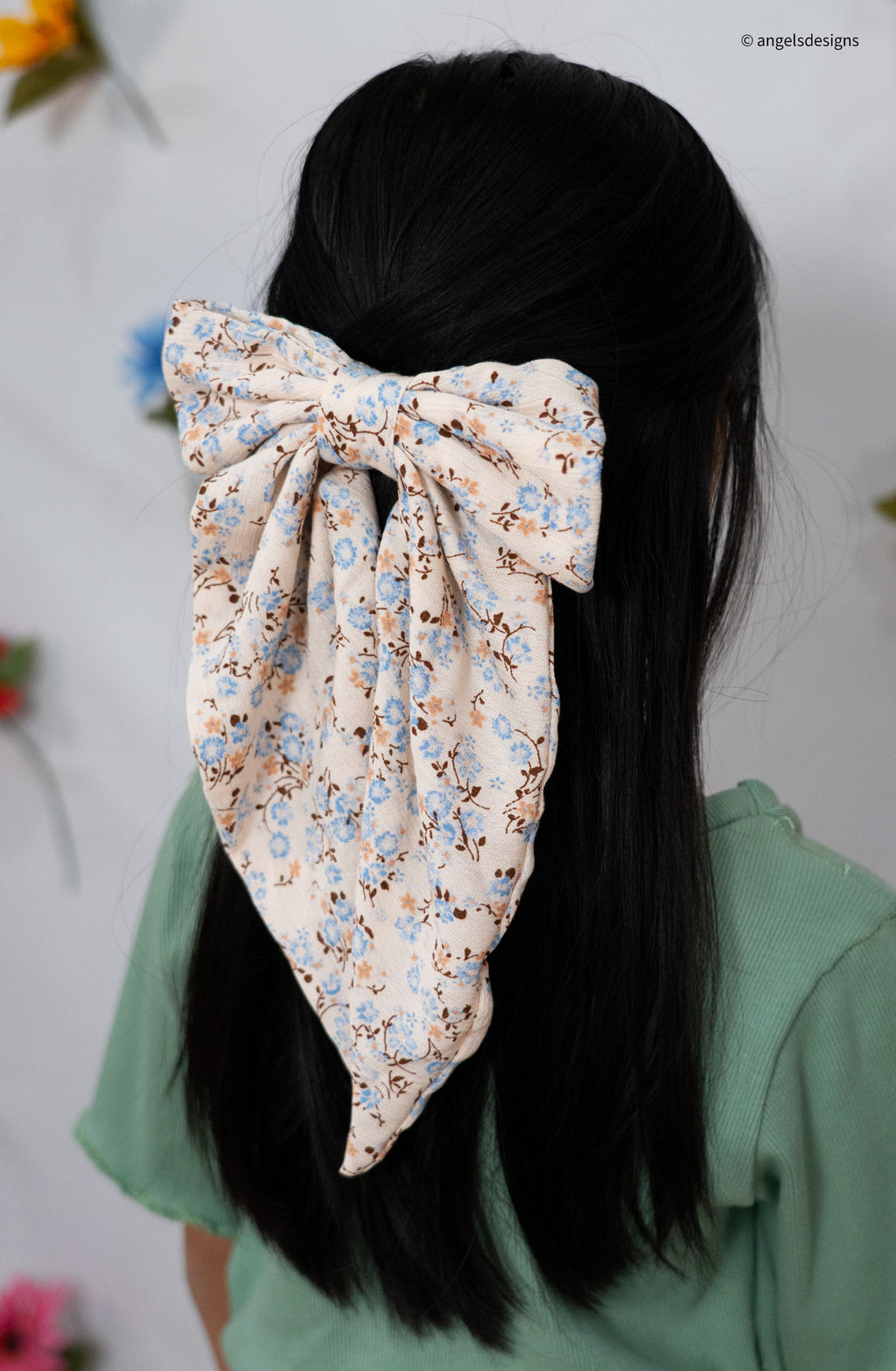 Little Girl's Hair Bow with tails | Made from leftover fabric scraps