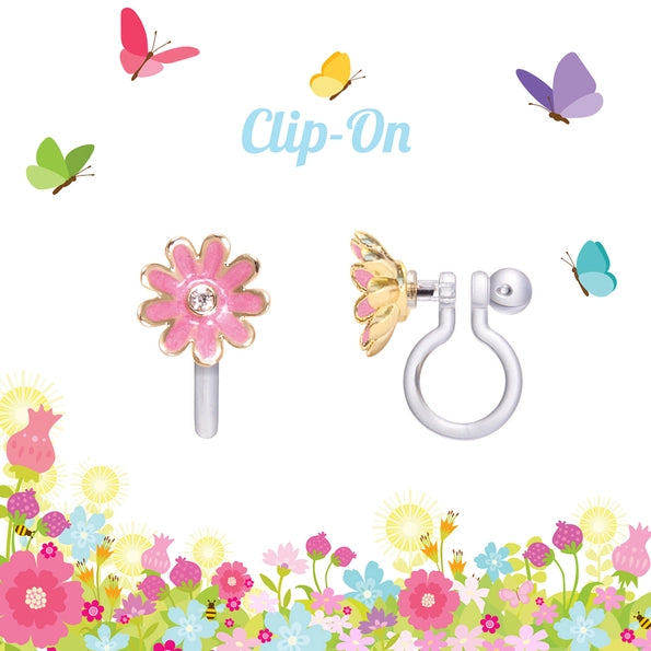 Girl's Pink Daisy Clip on earrings