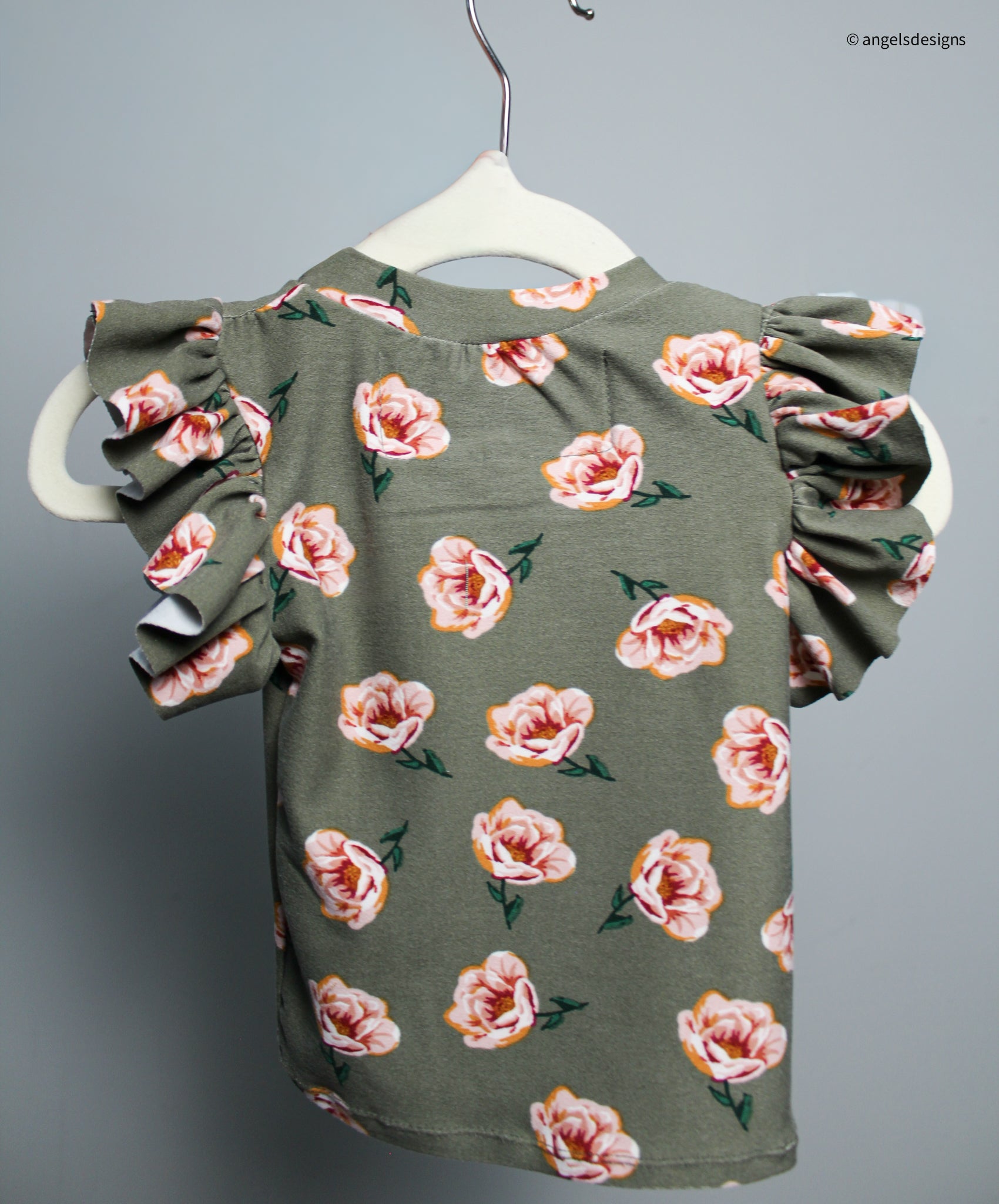 Moss Green Floral print ruffled top