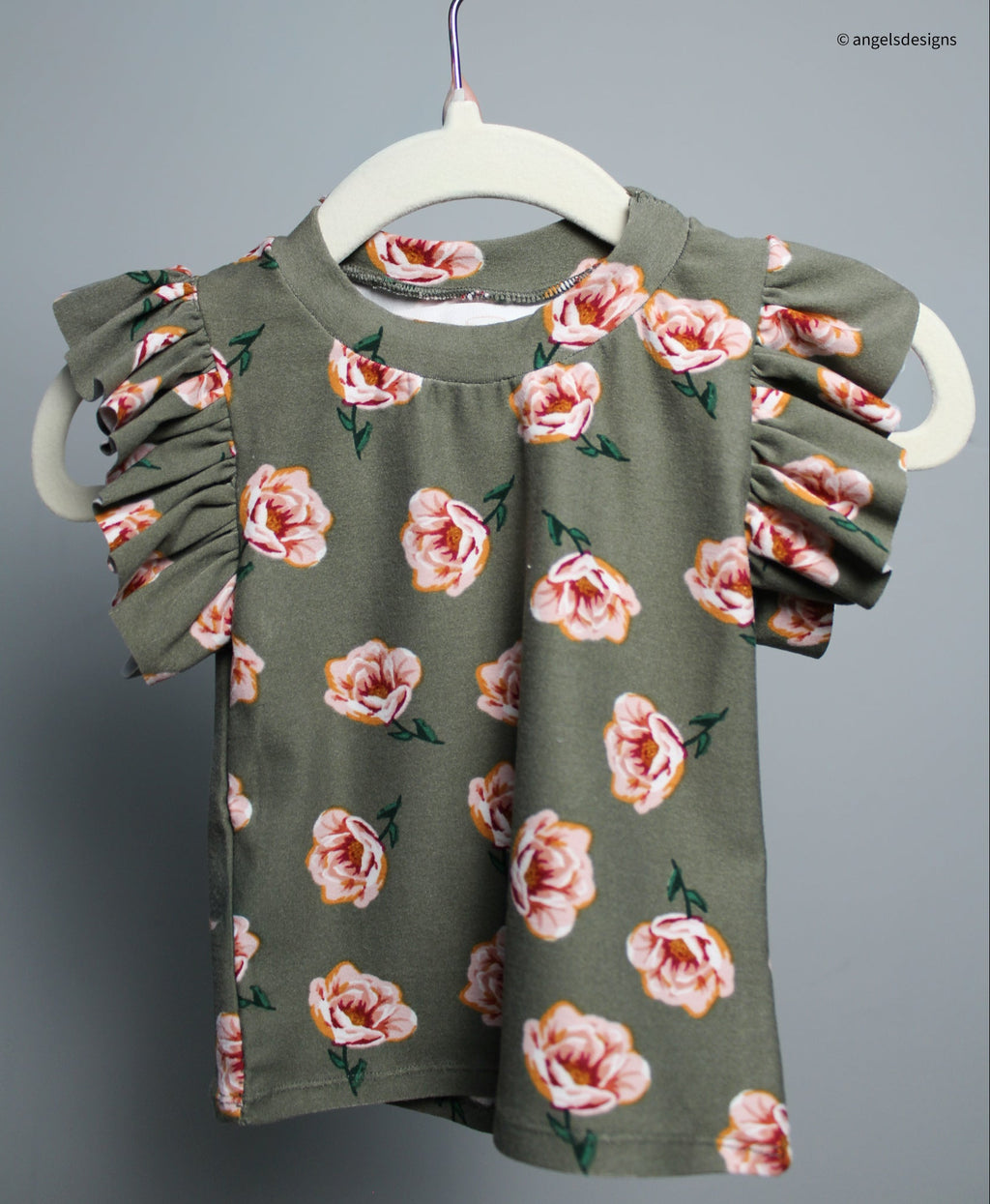 Moss Green Floral print ruffled top