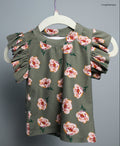 Moss Green Floral print ruffled top