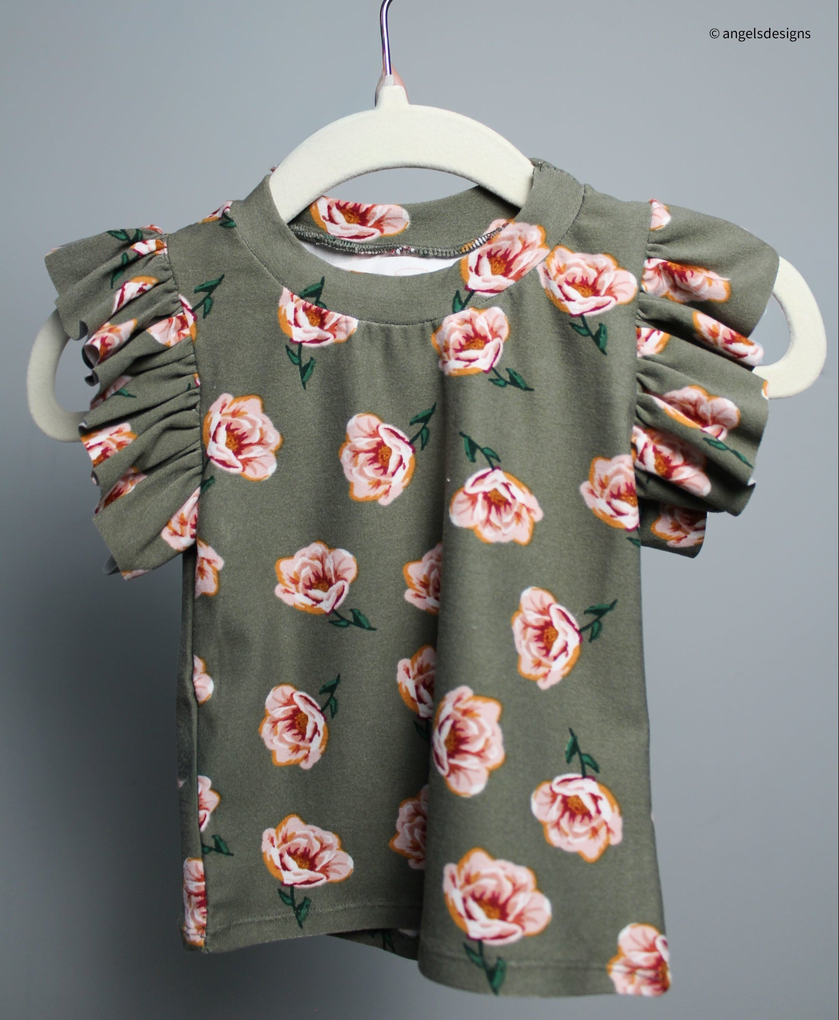 Moss Green Floral print ruffled top