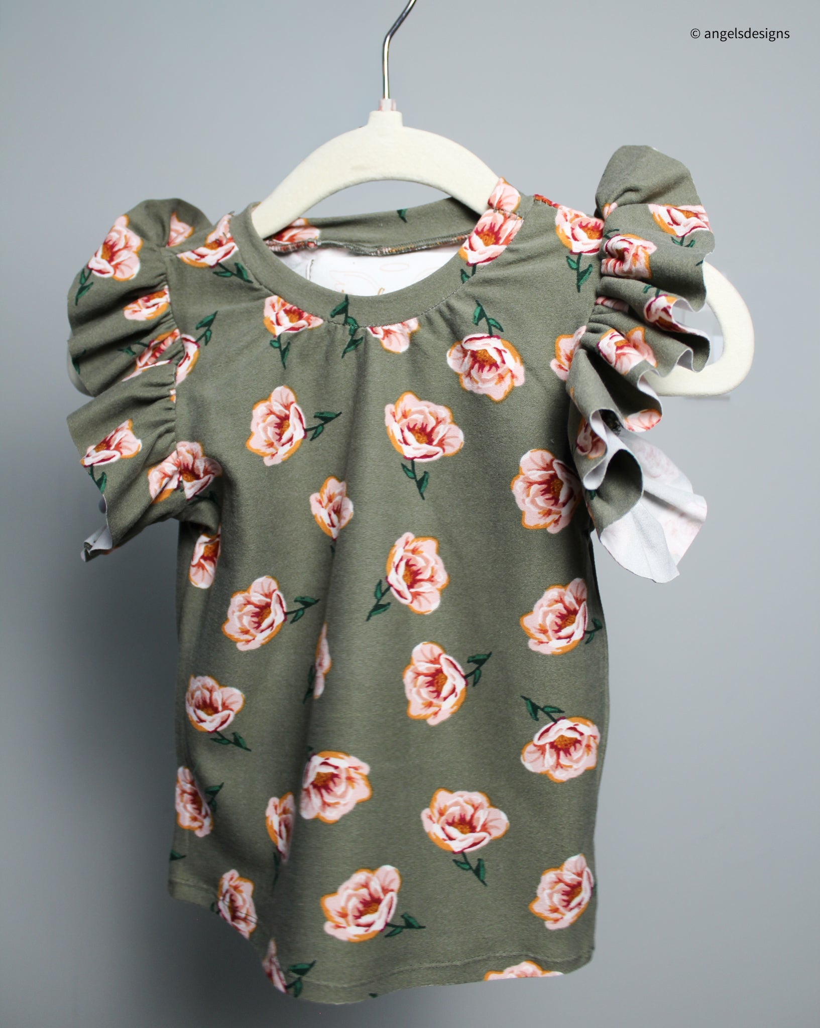 Moss Green Floral print ruffled top