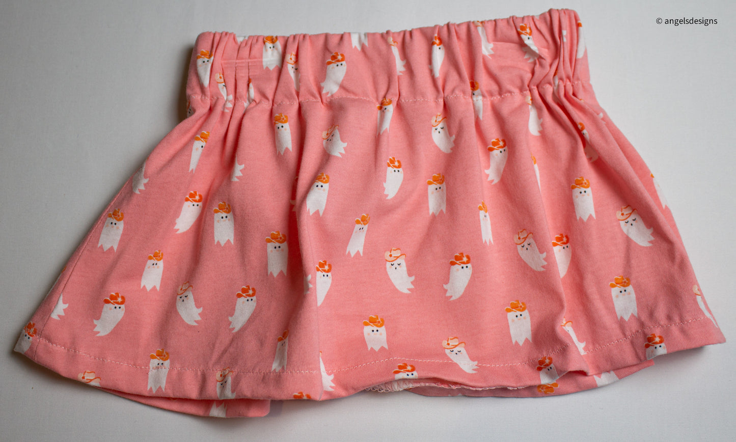 Warm Pink Cowboy Ghost girl's elastic skirt