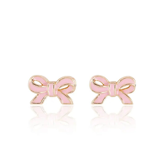 Girl's Pink Bow Stud Earrings