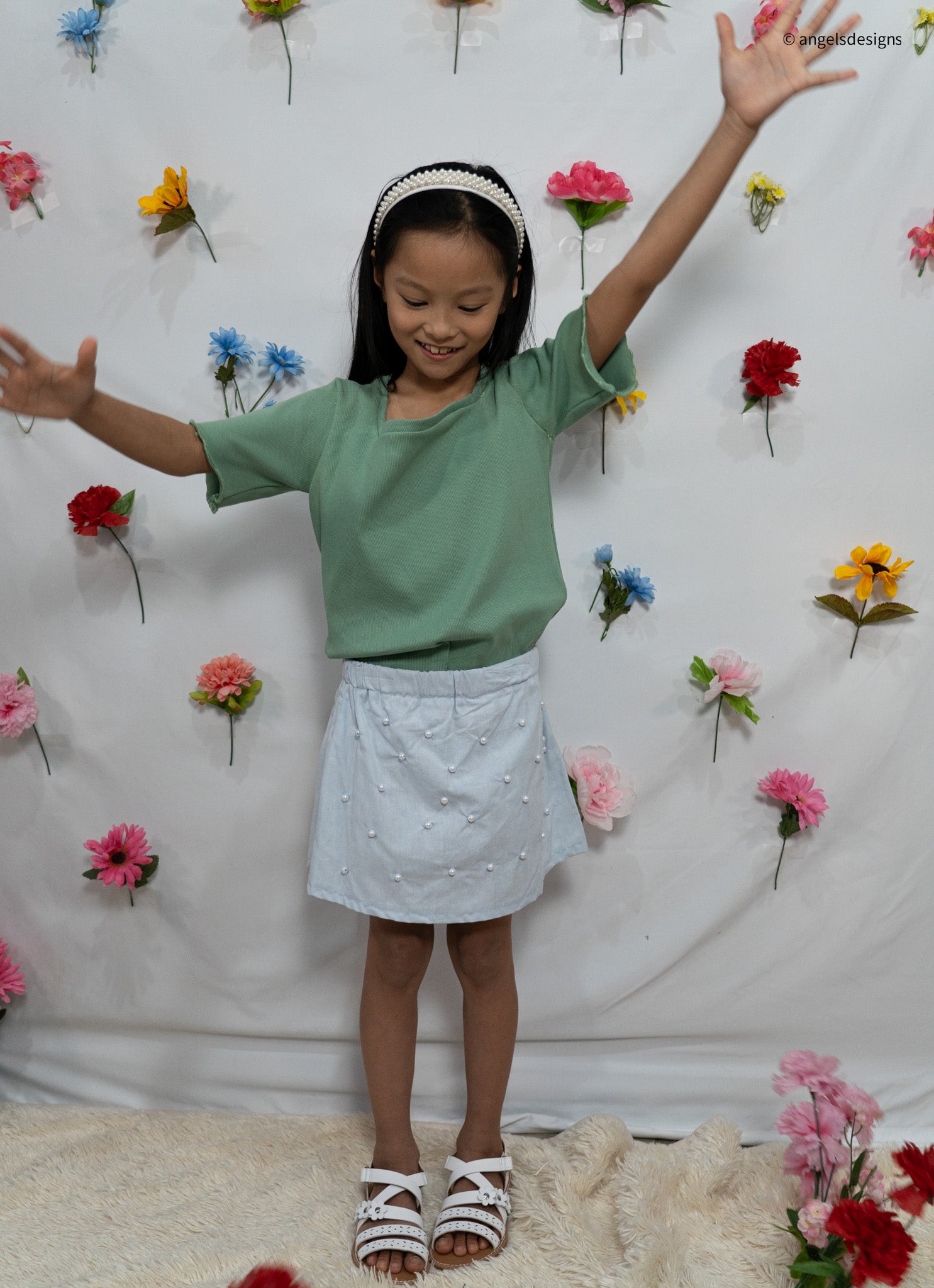 Girls Elastic Pastel Blue Pearl Skirt