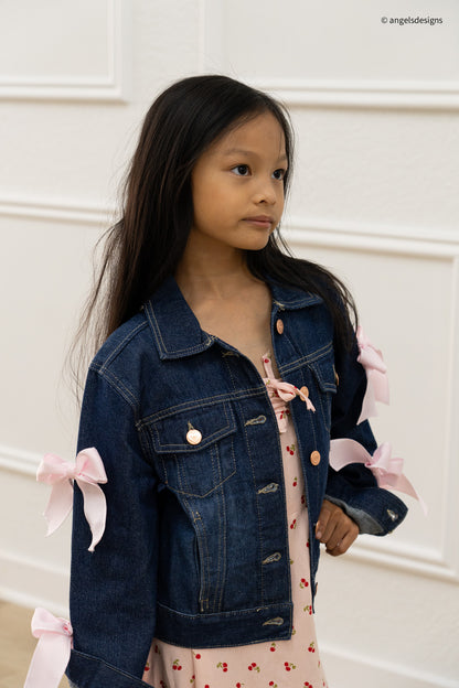 Girl's Oversize Denim Jacket with Bow sleeves