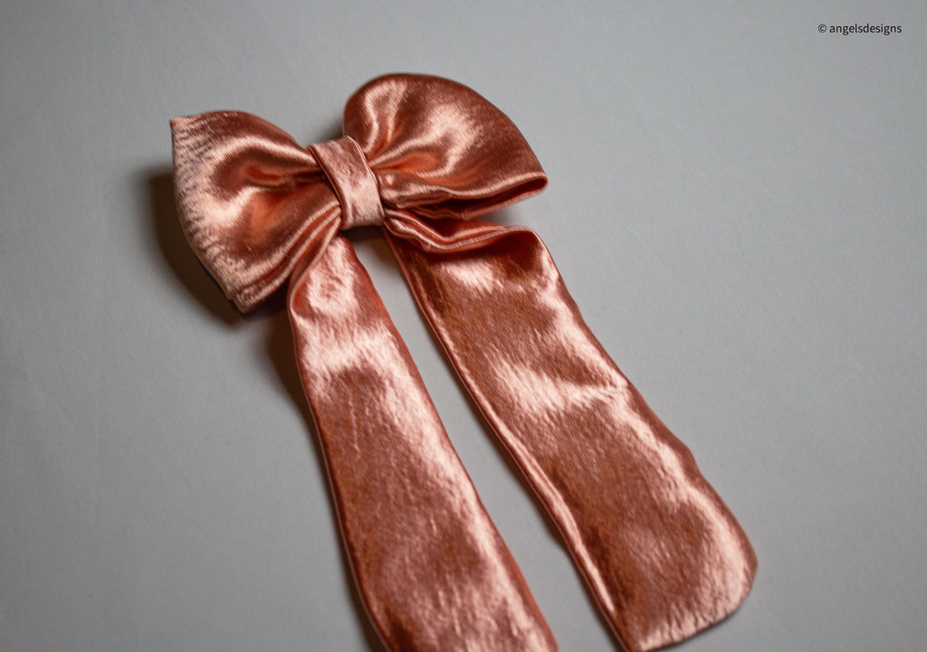 Little Girl's Pink Satin hair bow with tails