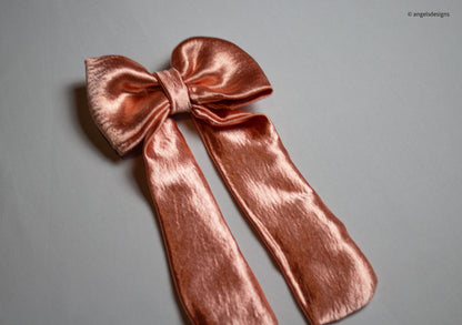 Pink Satin hair bow with tails