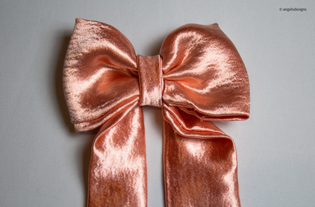 Little Girl's Pink Satin hair bow with tails