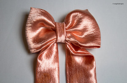 Pink Satin hair bow with tails