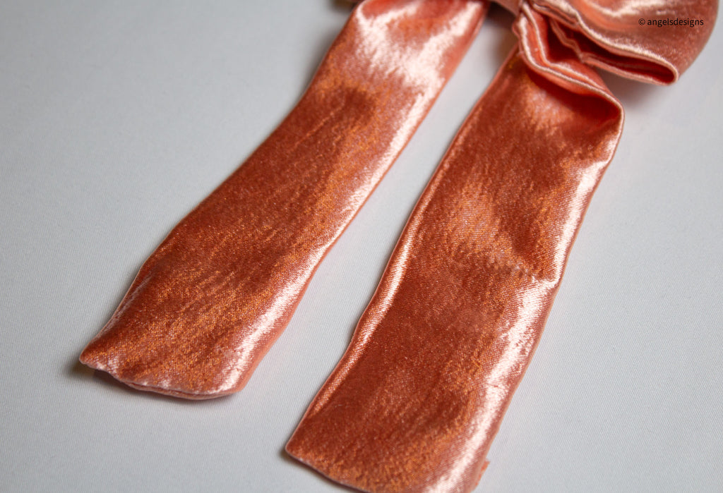 Little Girl's Pink Satin hair bow with tails