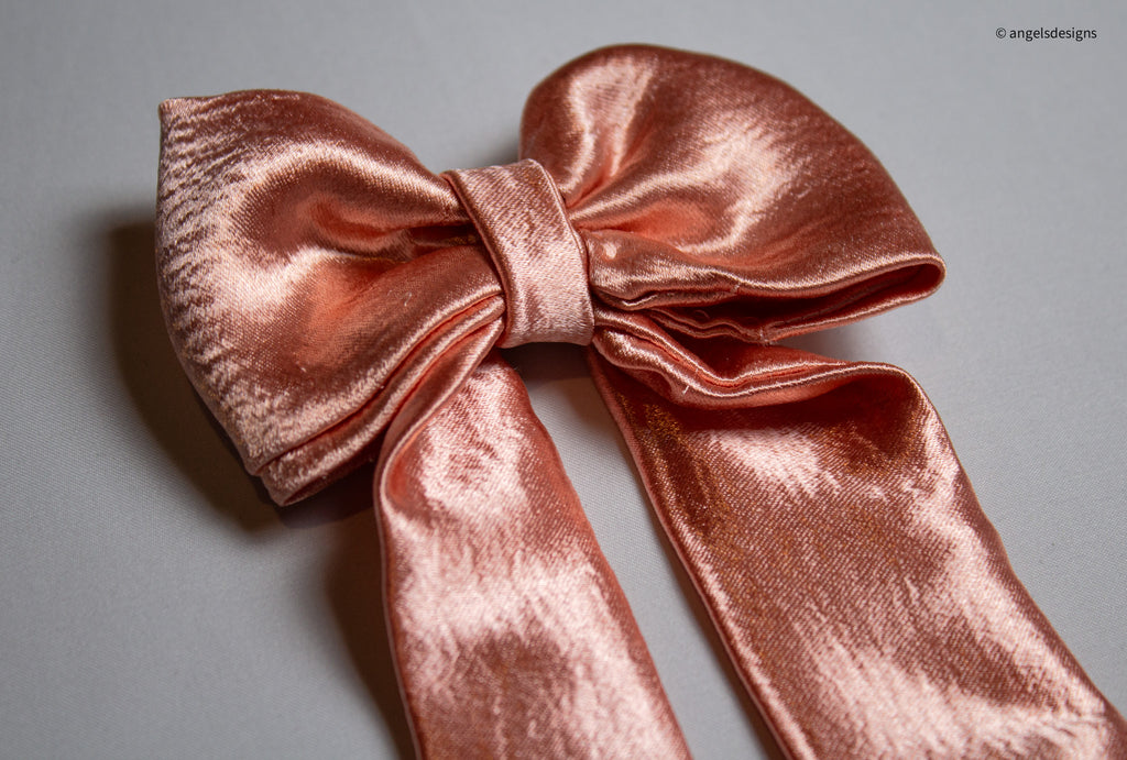 Little Girl's Pink Satin hair bow with tails