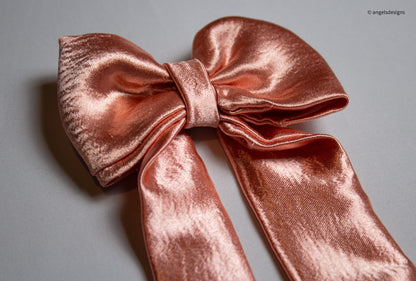 Pink Satin hair bow with tails