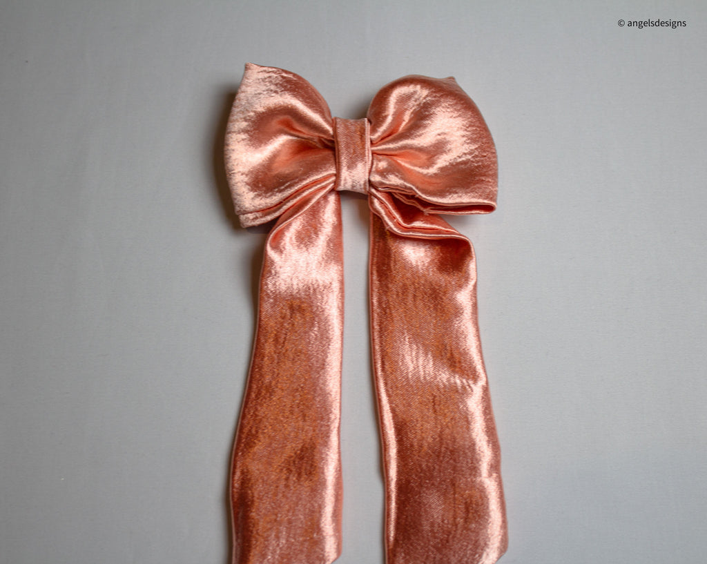 Little Girl's Pink Satin hair bow with tails