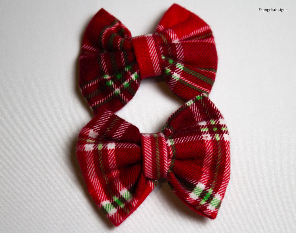 Christmas plaid pig tail hair bow