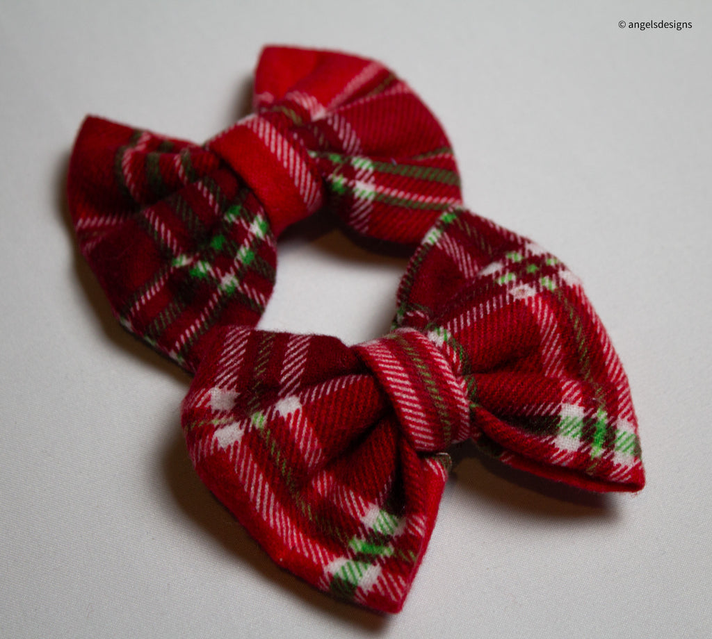 Christmas plaid pig tail hair bow