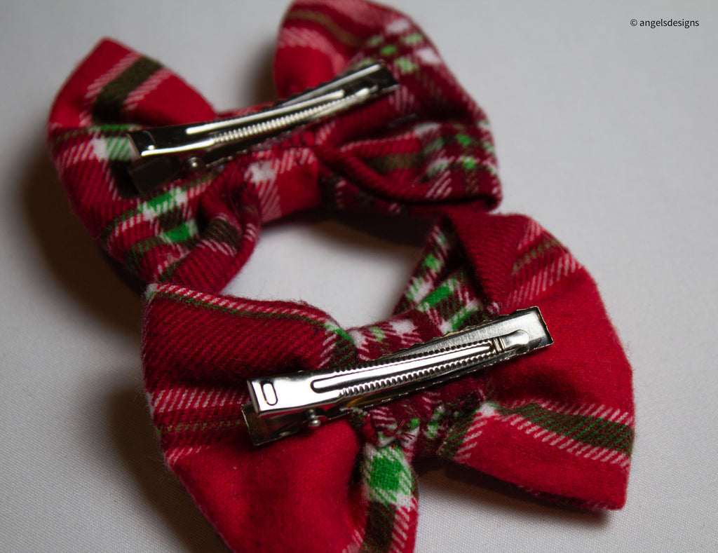 Christmas plaid pig tail hair bow