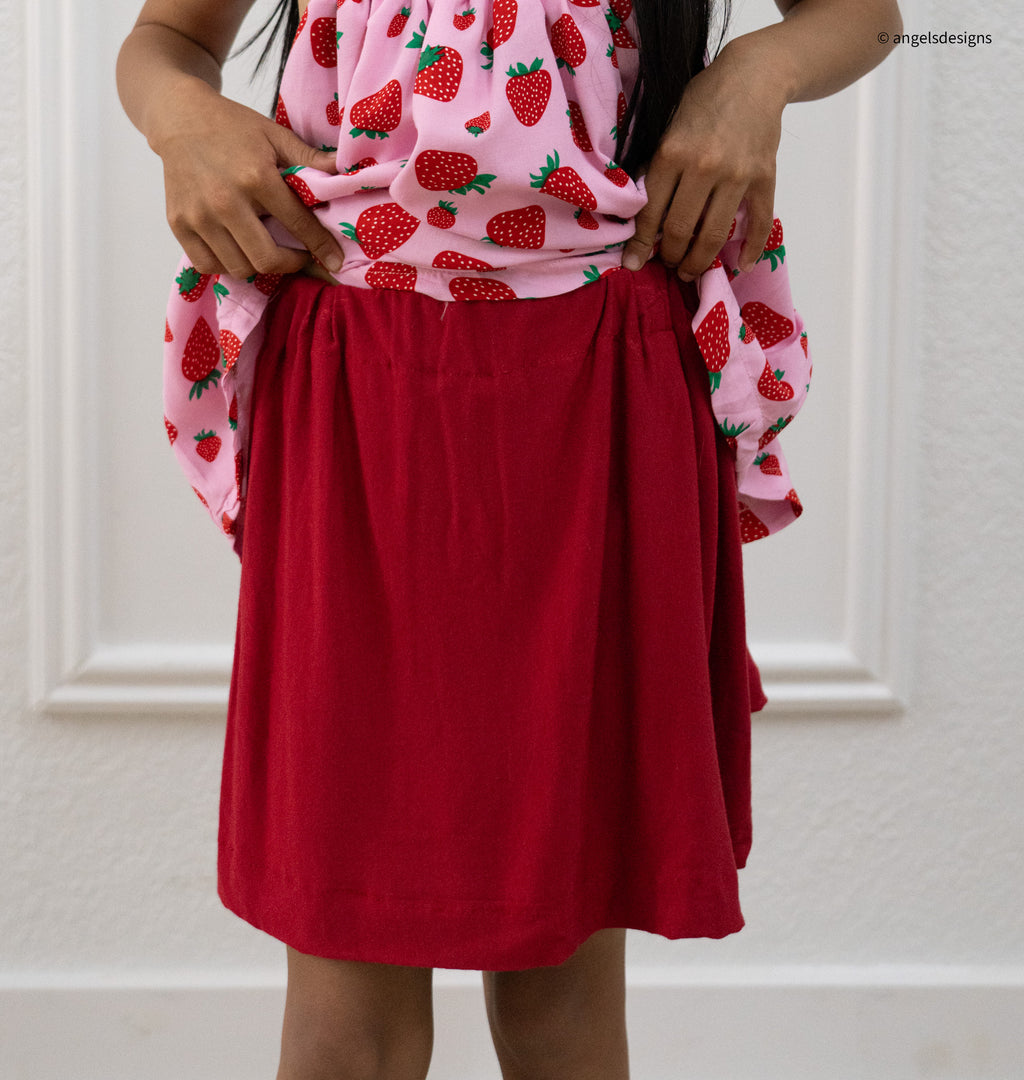 Girl's Ruffled Red Elastic Skirt