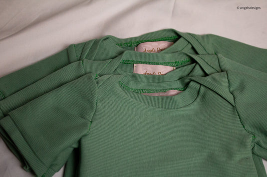 Unisex rib knit green short sleeve baby onesie