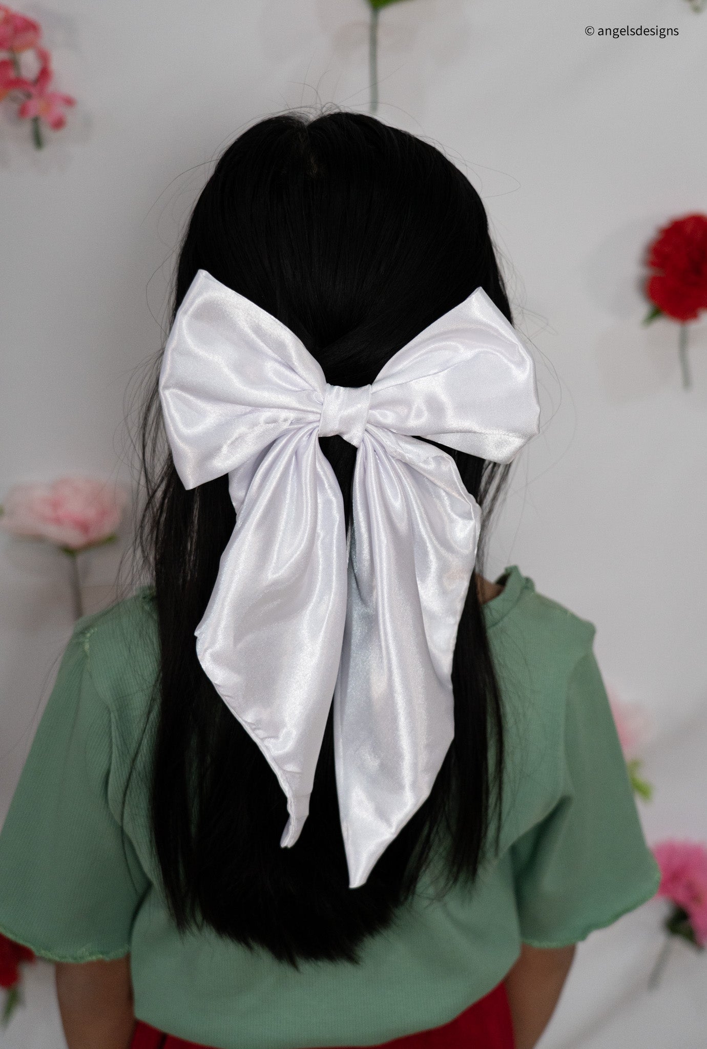 Little Girl's Hair Bow with tails | Made from leftover fabric scraps
