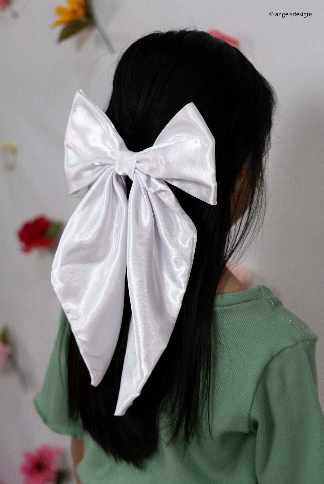 Little Girl's Hair Bow with tails | Made from leftover fabric scraps