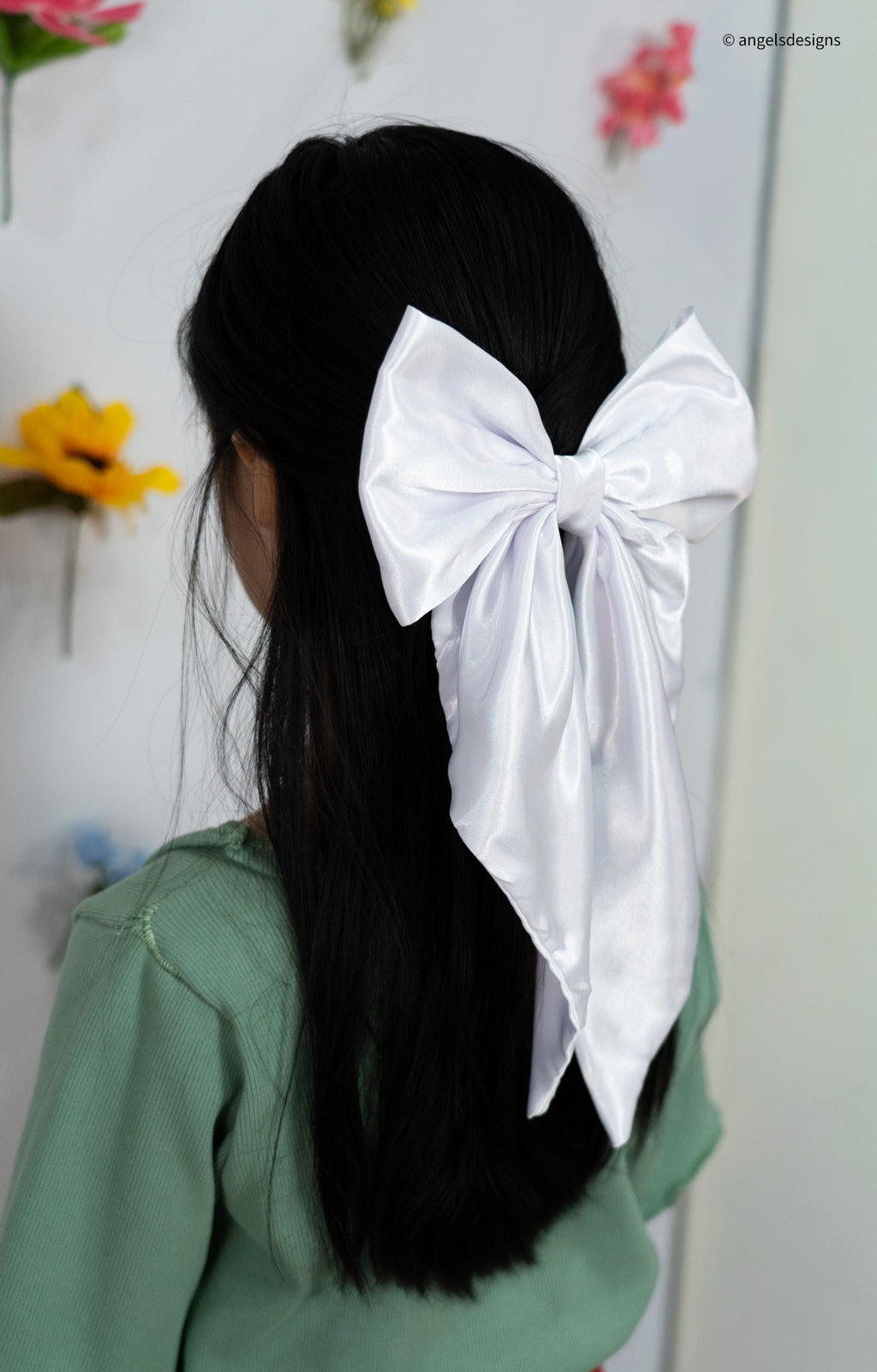 Little Girl's Hair Bow with tails | Made from leftover fabric scraps