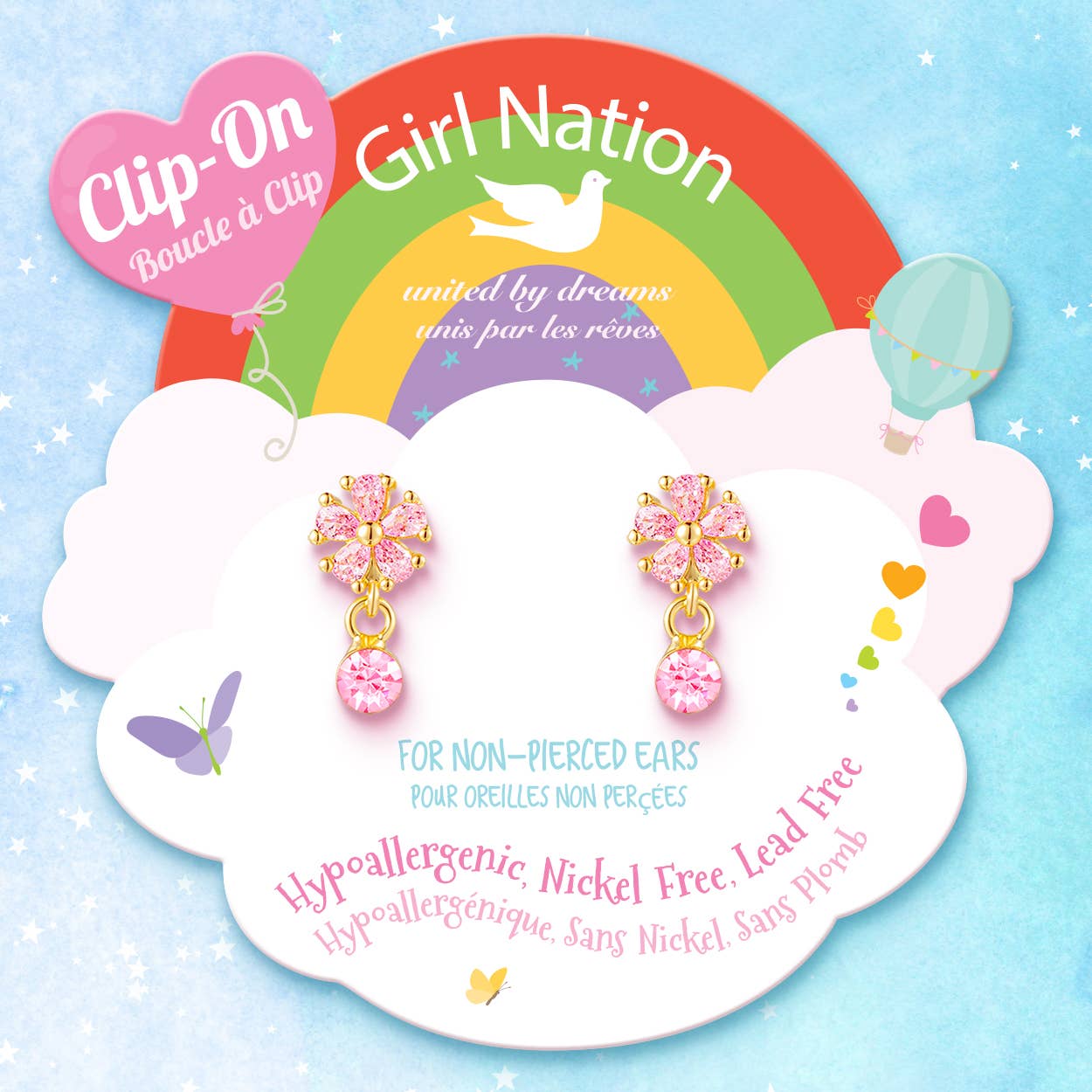 Little Luxe Drop CLIP ON Earrings | Flower with Pink CZ