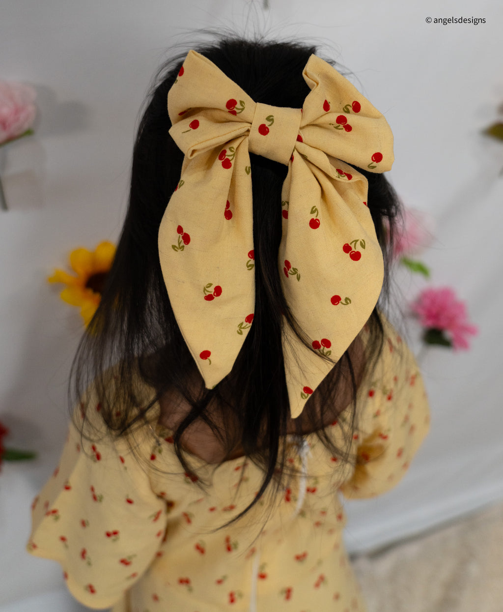 Little Girl's Hair Bow with tails | Made from leftover fabric scraps